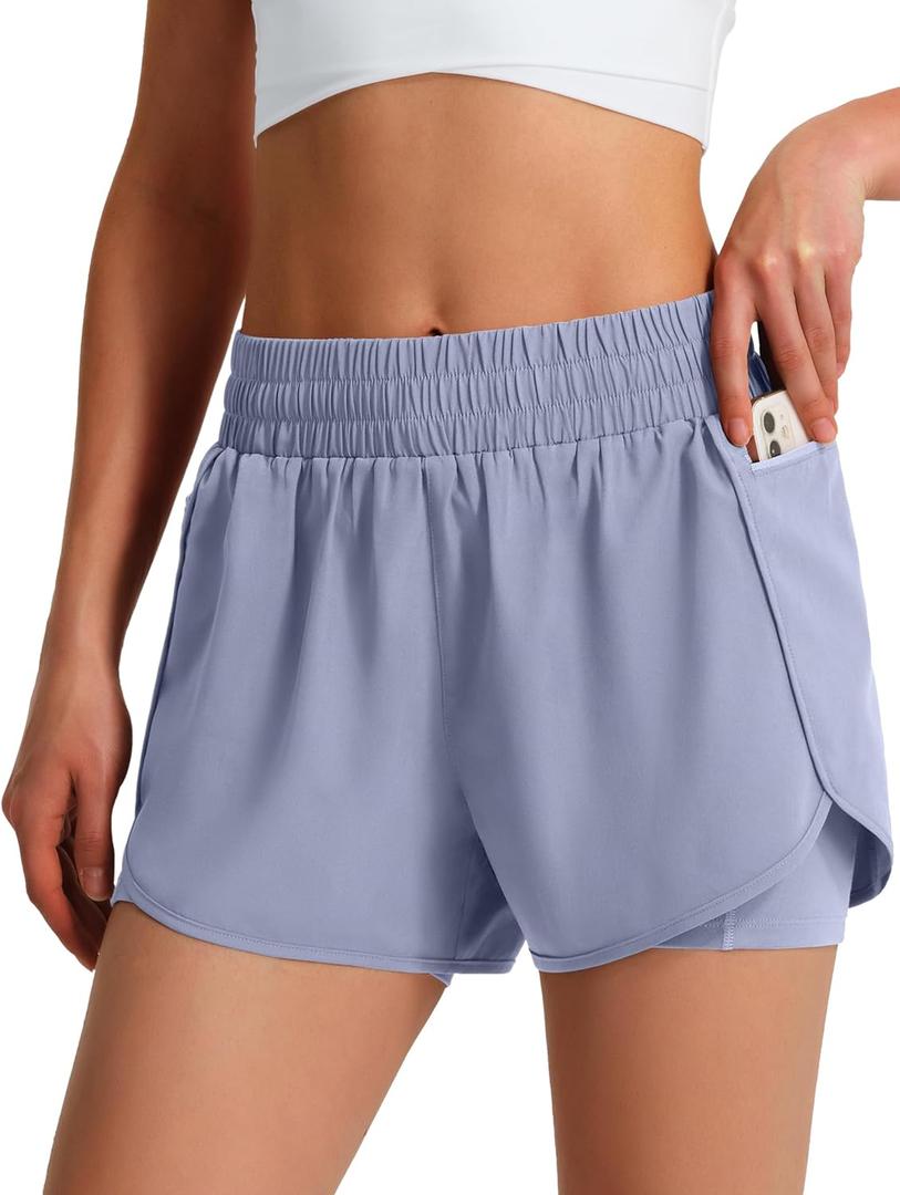 Ksmien Women's Running Shorts Quick Dry Lightweight Athletic Workout Shorts with Liner Phone Pockets (Purple Haze, S)