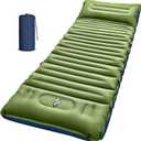 Camping Sleeping Pad, Thick 5 Inch Camping Mat with Pillow Built-in Foot Pump Ultralight Inflatable Sleeping Pads for Camping, Backpacking, Hiking, Tent (Single, Green)