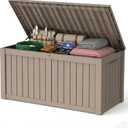 150 Gallon Outdoor Storage Box Resin Deck Box All Weather Waterproof Large Lockable Storage Container Deck Box for Patio Furniture, Garden Tools, Lockable, Gray New