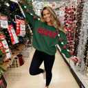 FASHGL Christmas Sequins Sweatshirts Women Merry Glitter Patch Crewneck Sweater Xmas Long Sleeve Pullover Top (Green, S)