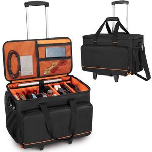 Trunab Rolling DJ Cable File Bag with Hard Padded Bottom,Detachable Dividers and Dolly,Travel Gig Bag for Professional DJ Gear, Musical Instrument and Accessories