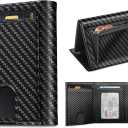 Trifold Wallet for Men - Real Leather Wallet with ID Window, RFID Protection, Coin Pocket & Card Slots - Premium Leather Wallet for Men (Carbon Fiber, Black)