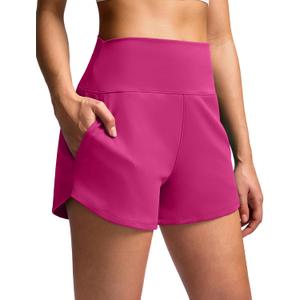 Soothfeel High Waisted Athletic Running Shorts for Women 3.5" Tummy Control Comfy Workout Gym Hiking Shorts with Pockets (X-Large, Hot Pink)