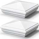 Sasylvia 2 Pcs 5 x 5 Inch Vinyl Fence Post Caps (Actual 5x5), White PVC England Style Cap Top Pyramid Square Waterproof UV Resistant Decorative Vinyl Fence Post Caps