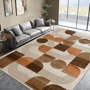 Large Machine Washable 8x10 Area Rug, Soft Modern Geometric Abstract Orange Rugs for Bedroom Living Room, Non-Shedding Faux Wool Indoor Throw Floor Carpet for Office Entryway Dining Room Decor