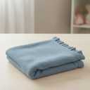 Cotton Baby Blanket with Ruffle Edge Soft Breathable Newborn Blanket for Boys & Girls, Lightweight Knit Throw for Crib, Blue 28x36