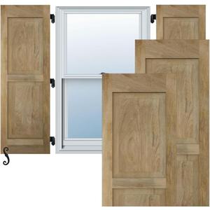 15"W x 60"H Americraft Two Equal Flat Panel Exterior Real Wood Shutters (Per Pair), Black