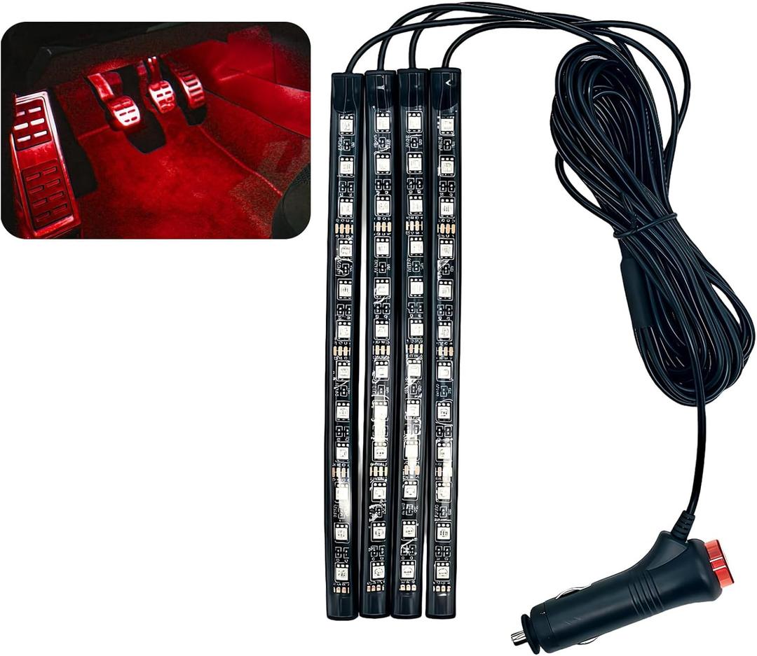 Car LED Ambient Light, Ambient Lighting, Floor Lights, Footwell Lighting for Car, Wear-Resistant and Durable, Easy to Install, Suitable for Most Models (Red, Cigarette Lighter+48LED)