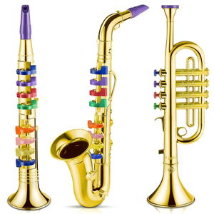 Set of 3 Musical Instruments for Kid Toddler Fake Plastic Preschool Music Toy Gift NonProfessional Toy Saxophone Trumpet and Clarinet Early Educational Teaching Songs Gifts for Children(Gold)