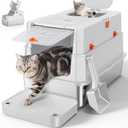 FURTIME Stainless Steel Litter Box with Lid, Enclosed Metal Cat Litter Box, X-large, Silver