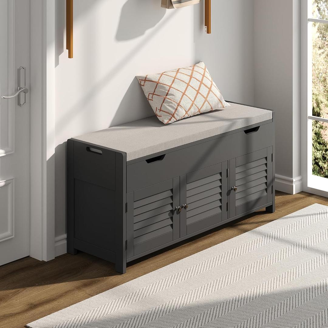 ChooChoo 41.3" Shoe Storage Bench with Lift Top Storage, Entryway Bench with Cushioned Seat, Adjustable Shelf, Shoe Cabinet with Hidden Space, for Entryway, Bedroom, Living Room, Black (13.78"D x 41.34"W x 19.69"H)