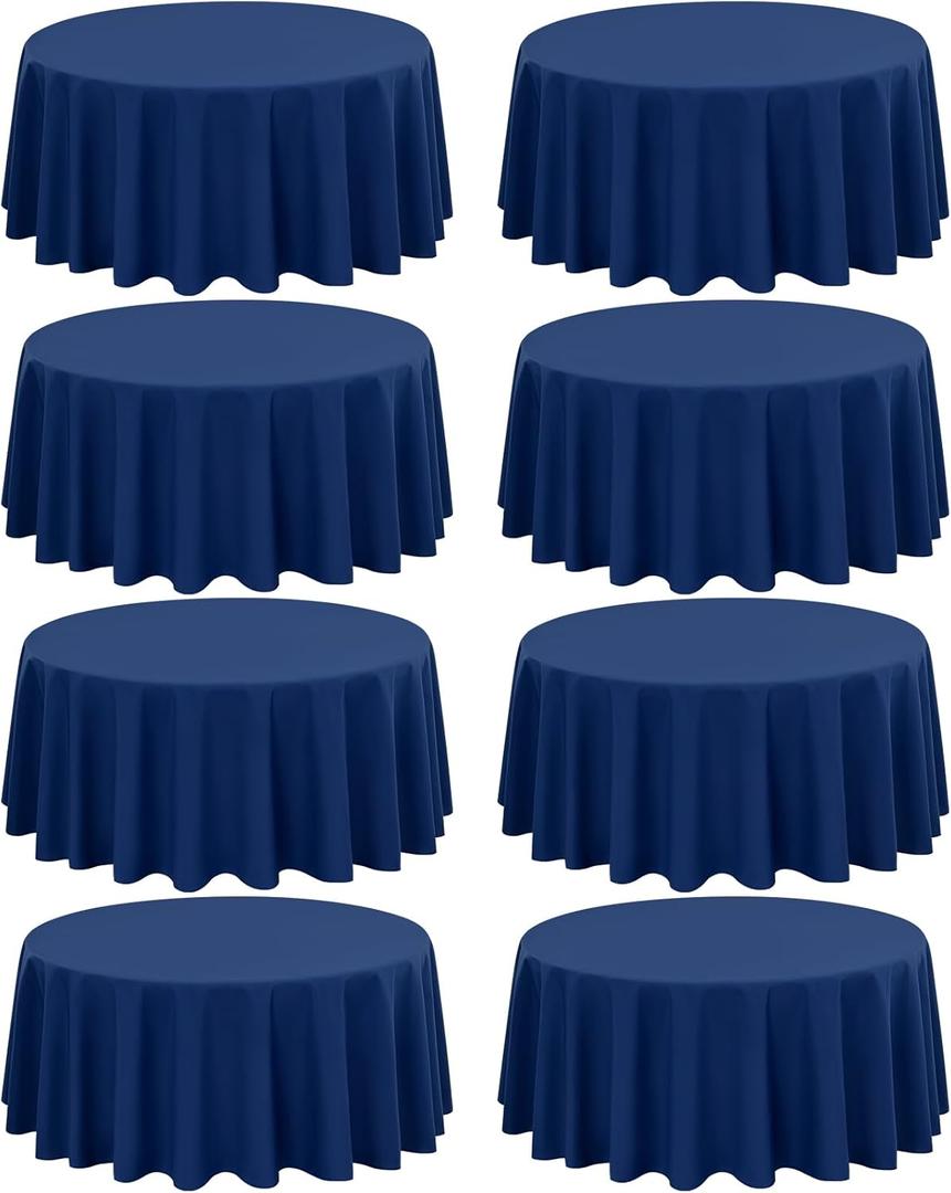 8 Pack Round Tablecloth 120 Inch - Navy Blue Polyester Table Cloth for Round Table, Premium Stain and Wrinkle Resistant Washable Fabric Table Cover for Wedding Party Banquet Restaurant Reception