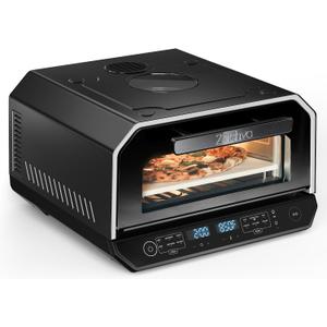 13-in-1 Indoor Pizza Oven, Top Viewing Window, Expert Mode: 5 Pies/30 Min | 850F Electric Pizza Oven, 90-Second 12-Inch Neapolitan Crust, 6 Presets & 6 Bake Modes, PID System, On-Demand Light, Black, XL