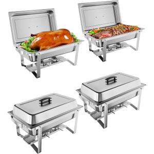 Chafing Dish Buffet Set 4 Pack, 8 QT Food Servers and Warmers Stainless Steel Chafer with Water Pan for Weddings, Parties, Banquets, and Catering