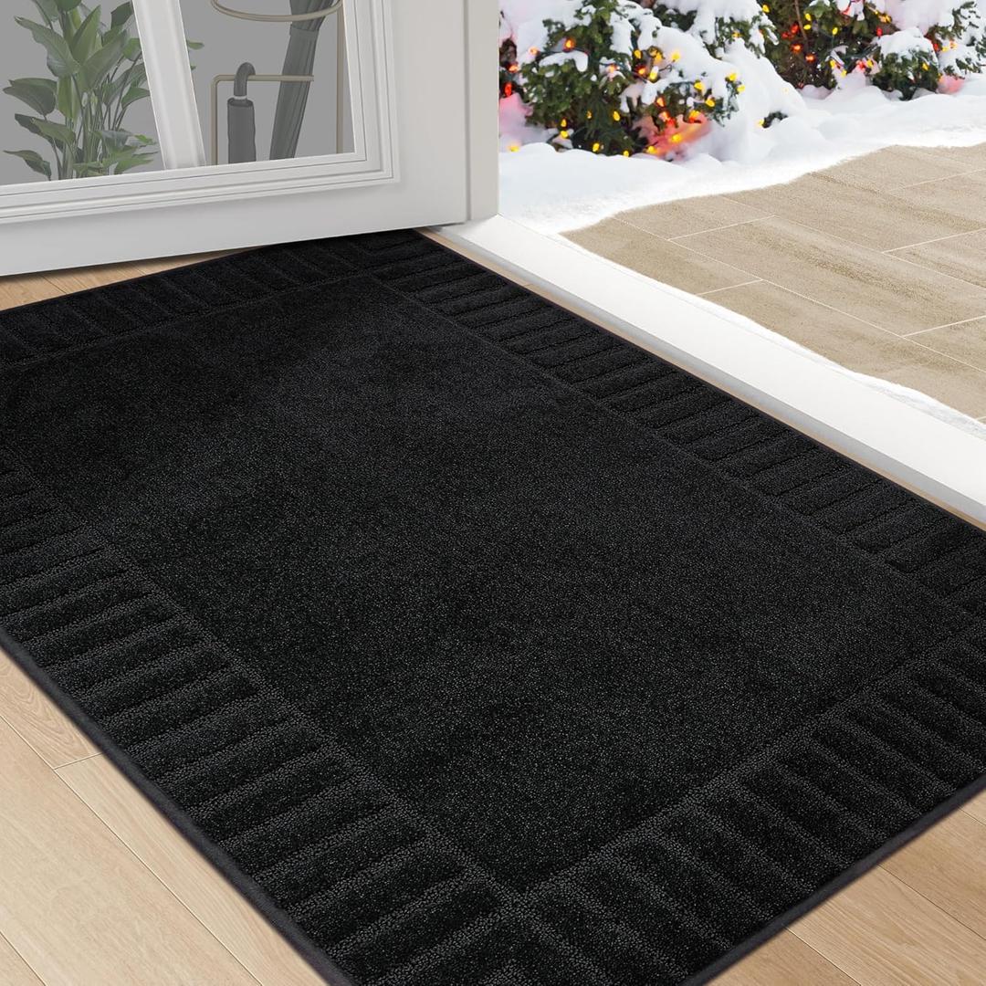 BEQHAUSE Door-Mat Non-Slip Front Doormat Low-Profile Entrance Mats for Front Door Entry Resist Dirt Washable Doormat Absorbent Entryway Door Mat,Black,32"x48"