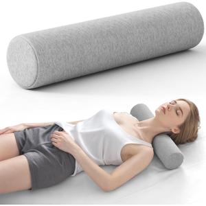 Neck Roll Pillow, Memory Foam Neck Support Pillows, Round Neck Pillows, Cylinder Bolster Pillows for Bed, Couch, and Yoga, Removable Washable Cover,18 * 4 * 4 inch (Small,Grey), Small - 4.1" H