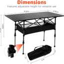 Camping Table 47 in Folding Portable Roll Up Camp Table | Fold Up Lightweight Adjustable Height with Carry Bag Indoor Outdoor for Camping, Picnic, Backyard, BBQ, Patio, Black