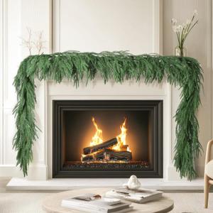 2 Pcs 6FT Norfolk Pine Garland (12FT Total): Real Touch Artificial Christmas Greenery with 120 Branches, Premium Decor for Mantle, Table, Wall, Indoor/Outdoor(Dark Green)