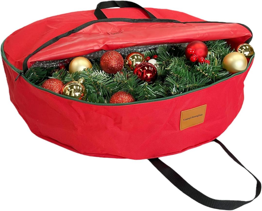 2 x 30x7 inchs Wreath Storage Container,Red Single storage bag,Heavy Duty 600D Oxford Cloth,Garland Wreaths Container For Xmas Holiday Wreaths Storage Holder