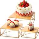 Wenqik 3 Pcs Buffet Riser Set 8" 10" 12" Gold Cake Stand, Metal Display Catering Dessert Table Riser Food Display Stand for Wedding Birthday Party Anniversary Reception