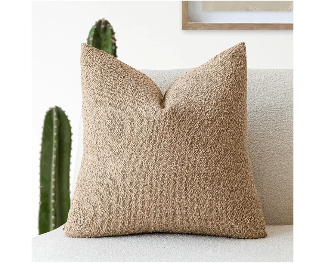 Foindtower Decorative Boucle Throw Pillow Covers Accent Solid Pillow Cases Cozy Soft Textured Couch Cushion Case for Chair Sofa Bedroom Living Room Home Decor 22 x 22 Inch,Taupe Khaki Camel 2 Pack
