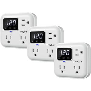 Surge Protectors 3-Outlet LED Display Power Strip with Voltage Protector, 80V-140V Refrigerator Surge Protector for TV Computer,Wall Mount,1800J,3 Pack