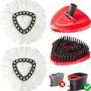 4-in-1 Mop Heads Replacements for O Cedar EasyWring 1 Tank System, Includes 1 Base | 1 Scrub Brush Head | 2 Spin Mop Heads, Full Set Mop Replace Heads for Cleaning Home, Bathroom & Kitchen