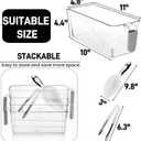 Pumtus 4 Pack Clear Ice Bins for Freezer, Plastic Ice Bucket with Flexible Scoop & Ice Tong, Pull Out Handle Ice Container, Kitchen Food Storage Organizer, Pantry Canister for Wine Beverage Fruit