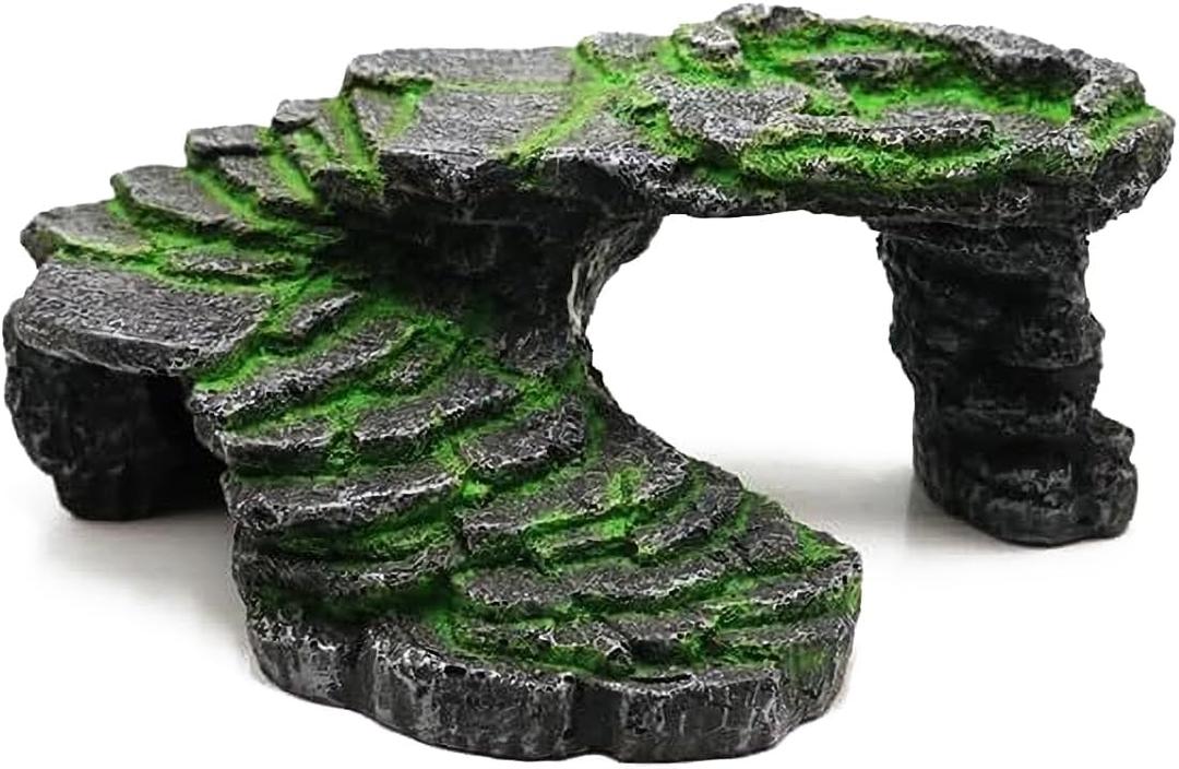 Mipukbay Reptiles Basking Platform Climbing Ramp Habitat, Turtle Habitat Reptiles Dock Resting Stone, Aquarium Ornament Rock for Lizard, Frogs, Newts (Large)