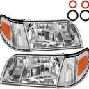 Headlights Assembly Fit For 1998-2011 Ford Crown Victoria 98 99 00 01 02 03 04 05 06 07 08 09 10 11 Ford Crown Victoria w/Corner Headlamp Replacement (Chrome Housing Amber Reflector) (Original Equipment Style)