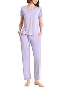 Latuza Women's Petite Pajamas Set Soft Viscose Loungewear (Black)