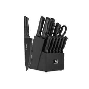 Hundop Knife Set, 15 Pcs Black Knife Sets for Kitchen with Block Self Sharpening, Dishwasher Safe, 6 Steak Knives, Anti-Slip Handle