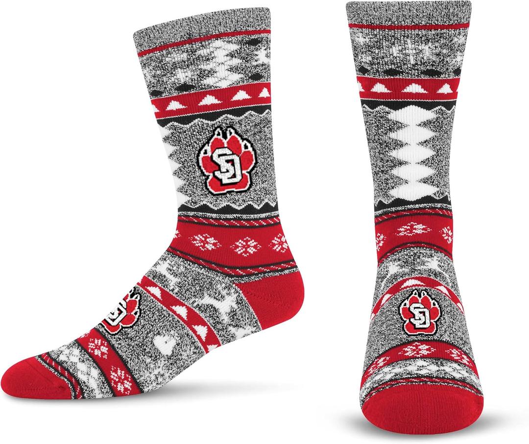 For Bare Feet Ugly Holiday Sweater Crew Sock NCAA (Large, Team Color)