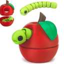3D Printed Apple Container with Worm Flexi Inside,3D Printed Animals Toys,STEM Educational Toy for Nature Learning,Fun Sensory Fidget Toy for Kids, Unique Fun Decoration (Red)