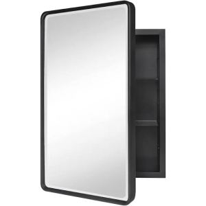 Recessed Rectangular Metal Framed Bathroom Medicine Cabinets Mirror Black / 16x24