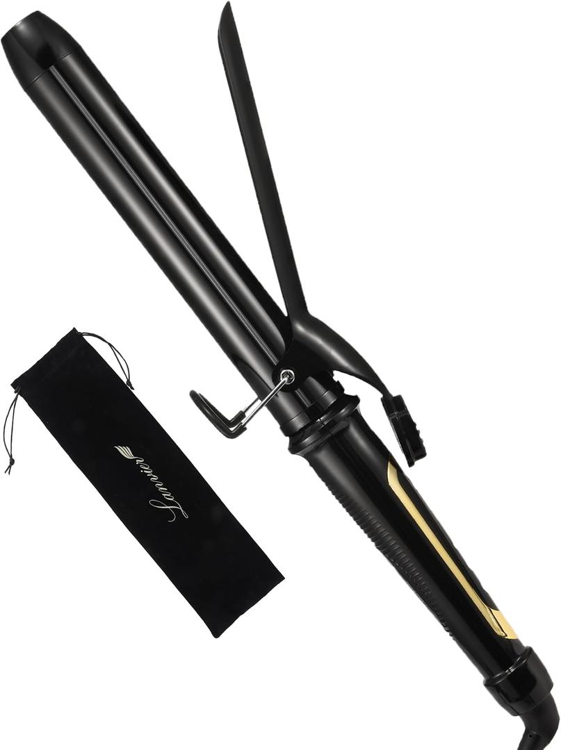 LANVIER 1.25 Inch Curling Iron, Extra Long Barrel 1 1/4 Inch Curling Iron for Long Hair up to 450F, Worldwide Dual Voltage Hair Curler for Traveling, Hair Waving Style Tool Black