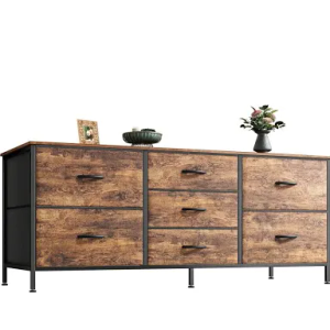 Huuger Dresser with 7 Fabric Drawers, 47 Inch Dresser TV Stand for 43, 50, 55 Inch TV, Metal Frame, for Bedroom, Clothing, Rustic Brown