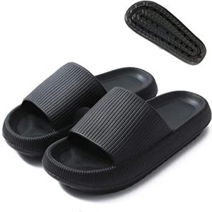 Pillow Slippers, Quick Drying Open Toe Soft Cushioned Extra Thick Non-Slip Massage House Slipper Pool Gym Shower Bathroom Sandals (Color : Black, Size : 42-43