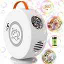 Bubble Machine Automatic Bubble Blower for Kids Toddlers Rechargeable Battery Portable Bubble Maker Electric Bubble Machine Auto Rotating 90/360 Outdoor Toy (White)