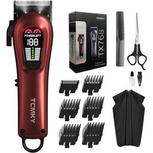 TCMKY Hair Clippers for Men Professional Clippers for Men Cordless&Corded Barber Clippers for Hair Cutting & Grooming. Rechargeable Hair Trimmer Kit for Household (Red)