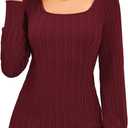 GRACE KARIN Womens Fall Long Sleeve Trendy Tops 2025 Square Neck Ribbed Casual Shirts Cozy Basic Sweater (Red, S)