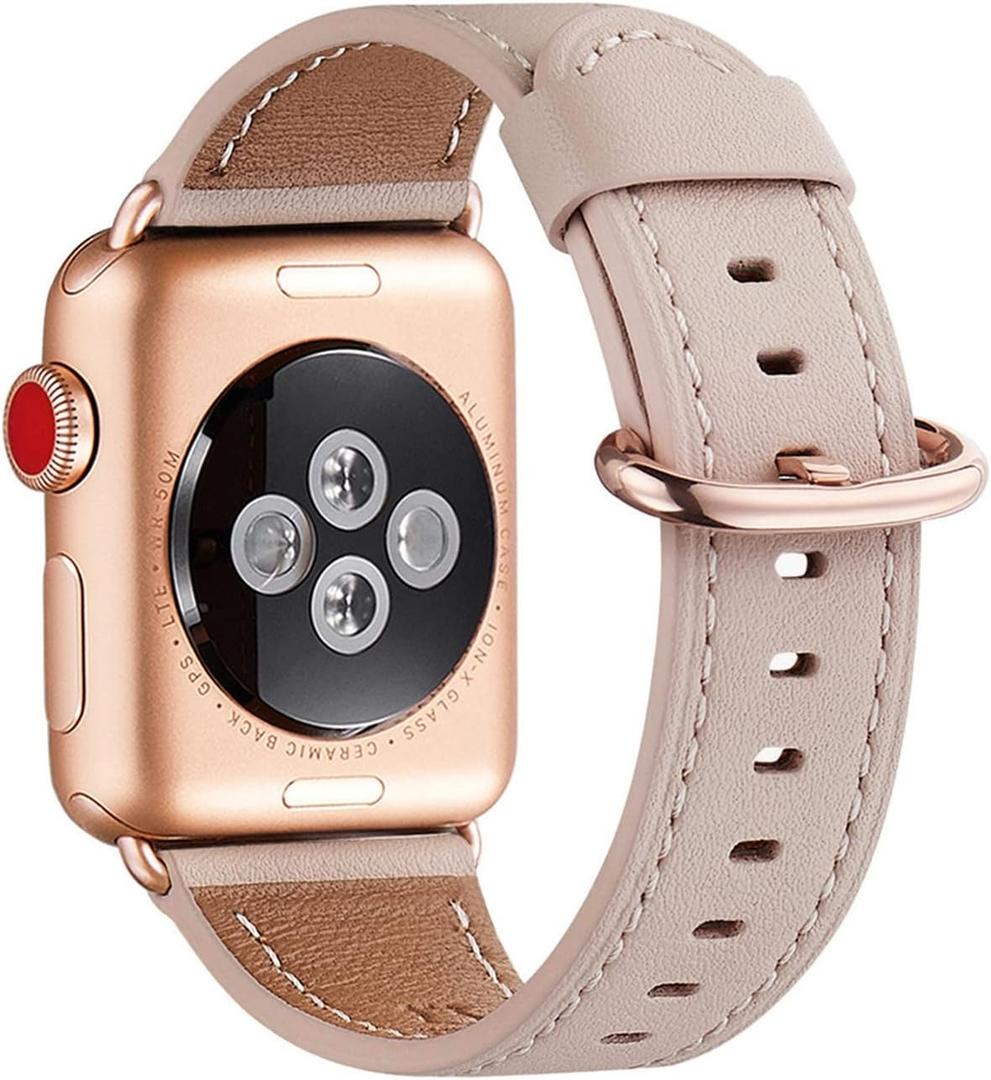 WFEAGL Compatible with Apple Watch Band 41mm 40mm 38mm 42mm(series 11 10) Women, Top Genuine Leather Band for iWatch SE 3 2 1 & Series 11 10 9 8 7 6 5 4 3 2 1 (Pink Sand/Rose Gold)