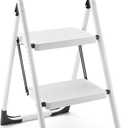 Step Stool for Adults,2 Step Ladder Folding 330lbs Anti Slip Step Stool,Foldable Ergonomic 2 Steel Stool with Wide Pedal for Home, Kitchen, Office (White)
