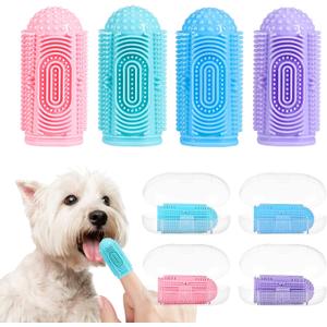 Dog Toothbrush 4 Pack Dog Tooth Brushing Kit Dogs Finger Toothbrush for Teeth Cleaning & Dental Care Cat Toothbrushs Doges Tooth Brush Puppy toothbrushs Pet Toothbrushes Finger Brush (Blue Green Pink Purple)