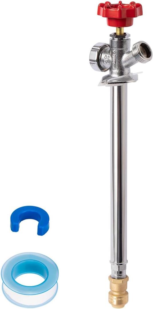 SUNGATOR Frost Free Sillcock, 12" Push Fit Anti-Siphon Hydrant, 3/4-Inch Hose Bibb x 1/2-Inch Push Adapter, No Lead Brass Valve, with 1 Disconnect Clip and 1 Sealing Tape