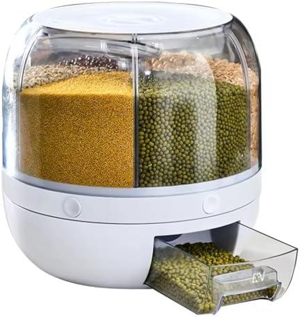 Nooriscuit Rotatable Dry Food Dispenser with 6 Compartments, Capacity 10Kg, Clear Acrylic and White Plastic 4 of Pakc