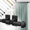 4 Pieces Self Adhesive Curtain Rod Bracket, Universal Plastic Curtain Rod Holders, No Drill Curtain Rod Brackets Curtain Rod Hooks for Bathroom, Bedroom, Livingroom, Kitchen (Black)