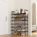 LANTEFUL 6 Tier Shoe Rack for Closet Shoe Organizer with 5 Hooks, Long Shoe Shelf Storage for Shoe and Boot Stackable Free Standing Shoe Rack for Entryway, Garage, Small Spaces, Dorm, Black