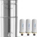 Culligan MaxClear 3 Gallon Gravity Water Filter System, Brushed Stainless-Steel Countertop Water Filter NSF/ANSI Certified to Reduce Microplastics, Lead & Total PFAS, with 3 Ceramic Filters