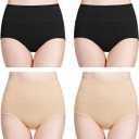 wirarpa Women's Cotton Underwear High Waisted Ladies Panties Full Coverage Briefs 4 Pack (Regular & Plus Size) (Large, Black/Beige - Set 4)
